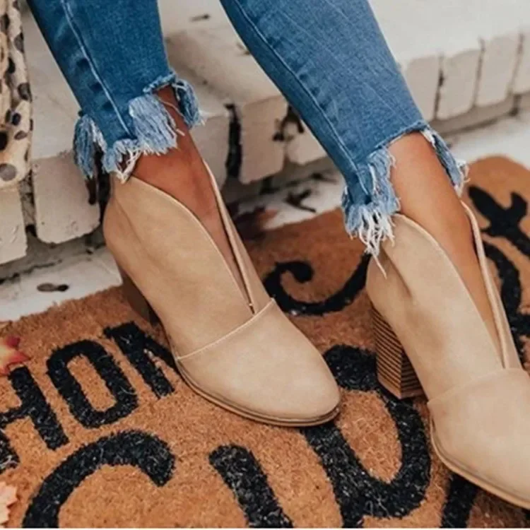 Women Ankle Boots Stacked Heel Booties Chelsea Boots PU Botas Zapatos Block Heels for Women Coturno Feminino