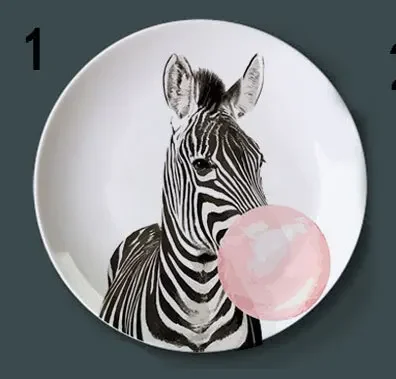 1 piece, Zebra Rhinoceros Deer Bubble Ceramic Decor Plate - Hanging Wall Art, home, living room, dining room, hotel decoration