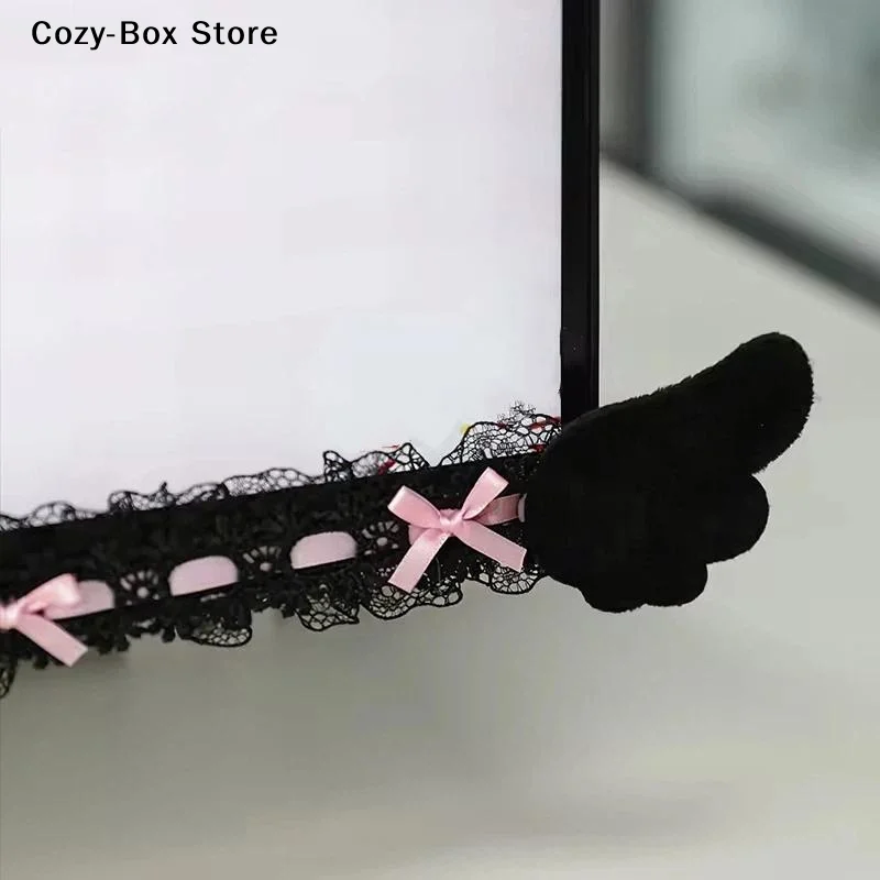 [ZY]Computer Monitor Decor Strip Stickers Black Bow Lace Wings Design Desk Screen Decor Gaming Room Display Screen Ornaments[ZY]