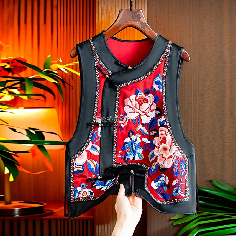 2025 ethnic style peony embroidery vest chinese style elegant classical temperament vest vintage fashion design sense cardigan