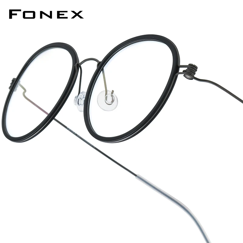 

FONEX B Титановая оправа для очков Мужская брендовая дизайнерская круглая оправа Женские очки Сверхлегкий вес Скороченные корейские безвинтовые очки