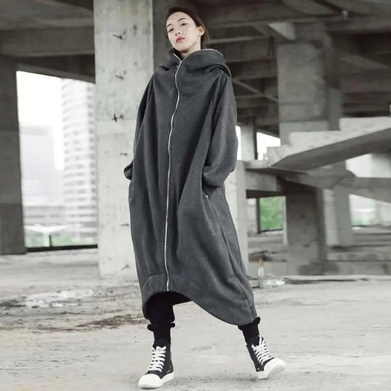 Ladies Hooded Jacket Coat Outwear Hoodies Autumn Winter Loose Casual Female Women Solid Long Trench Coat Overcoat Streetwear