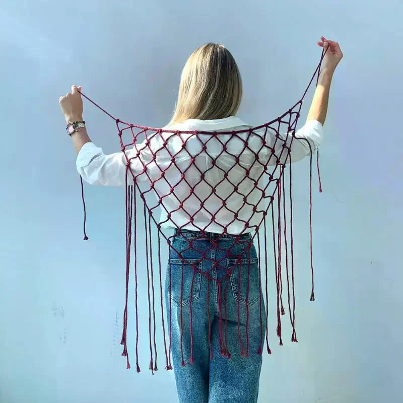 Bohemian Decorative Tassel Fringe Mesh Scarf Shawl Netted Boho Waistband Accessory for Casual and Work Looks