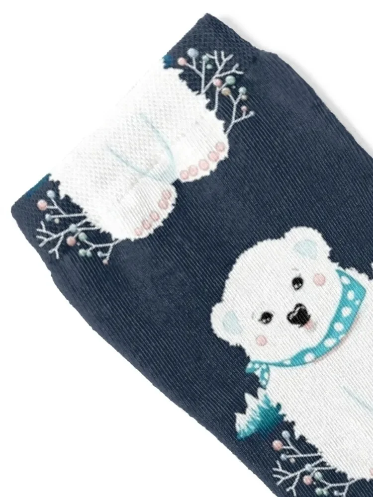 Polar Bear Cub Socks warm winter hockey Heating sock new year Boy Child Socks Women's