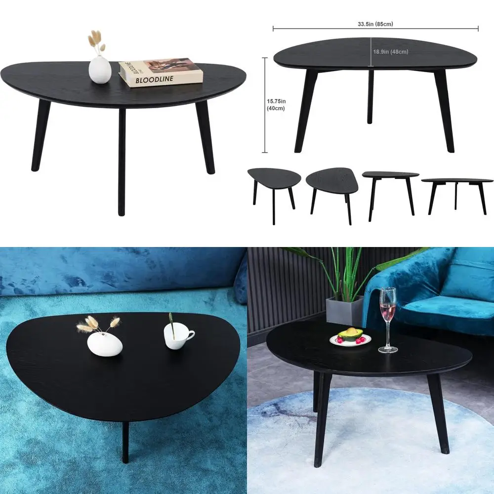 

Compact Oak Leg Coffee Table - Black, 18.9 Diameter x 33.47 Width x 15.75 Height