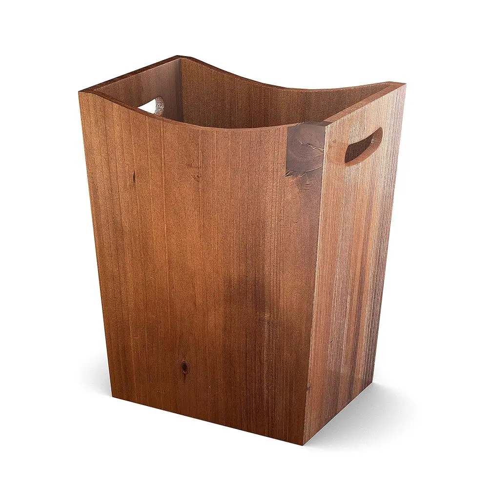 

Wood Waste Basket, 2 Gallon Rectangular Trash Can with Handles, Water-Resistant Lacquer Finish, Compact for Bathroom Bedroom