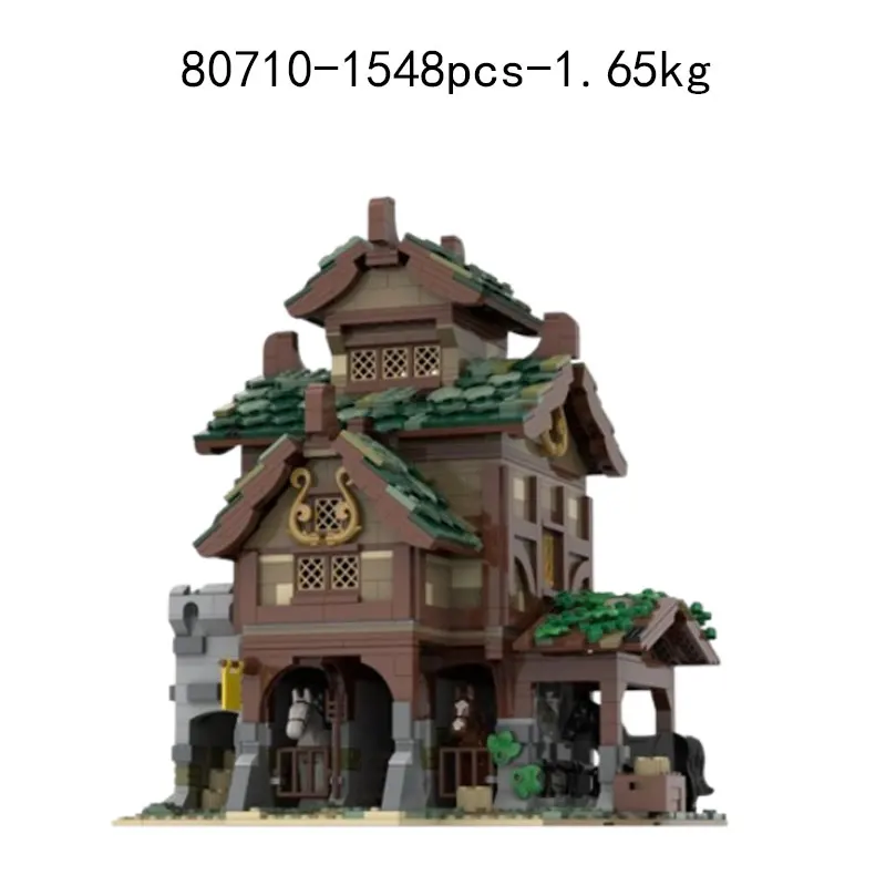 MOC-83831 Torre della guardia medievale 80710 Stabile 77495 Watermill Assemblaggio di piccole particelle Modello di blocco Decorazione del giocattolo