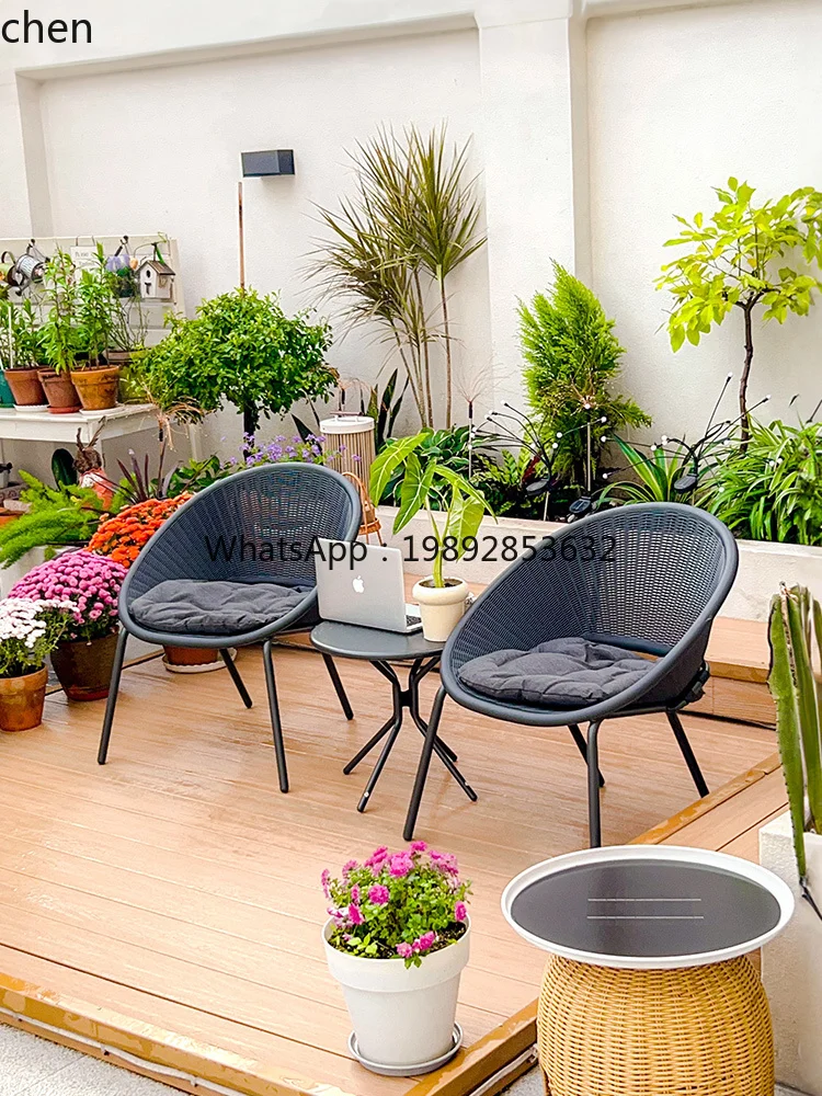 Q1 purple leaf balcony table and chair three-piece set small apartment mini coffee table outdoor rattan chair home accessories