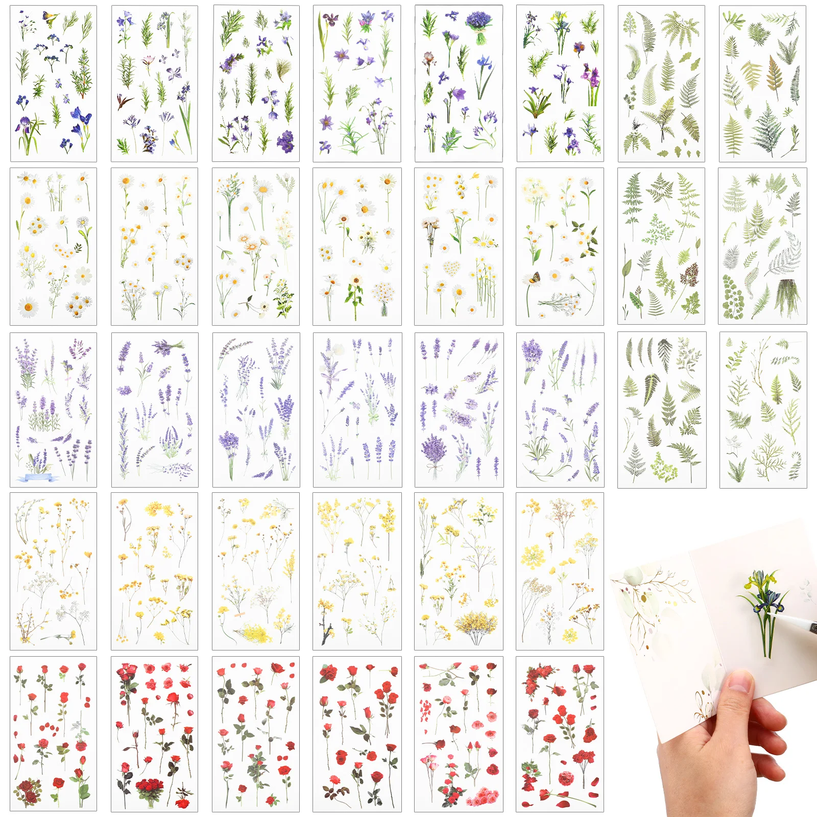 

1Set Hand Lettering Sticker Set Transparent Floral Decals for Scrapbooking Laptop Water Bottle Decoration Aesthetic Craft