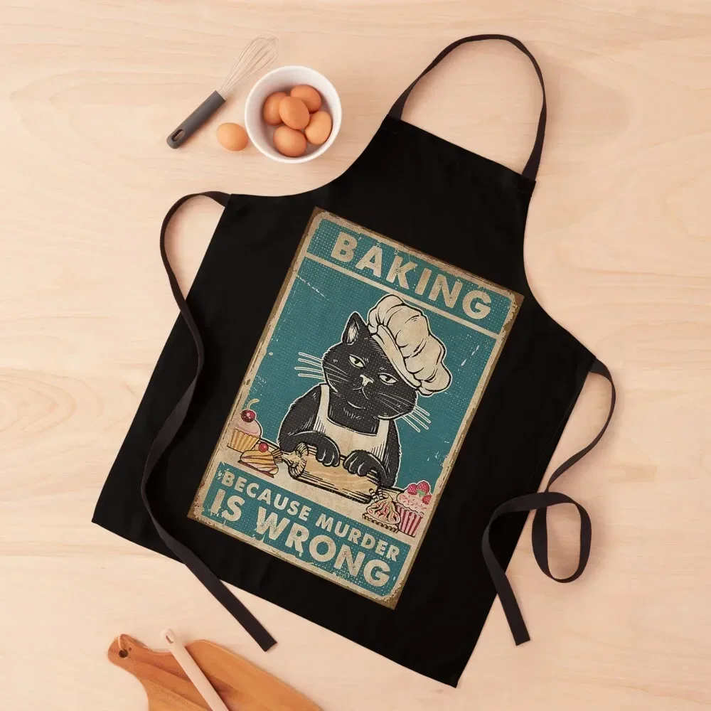 

Black Cat Baking because murder is wrong cat lover gifts Apron Chef Uniform Women for women with pocket Women's Dress Apron