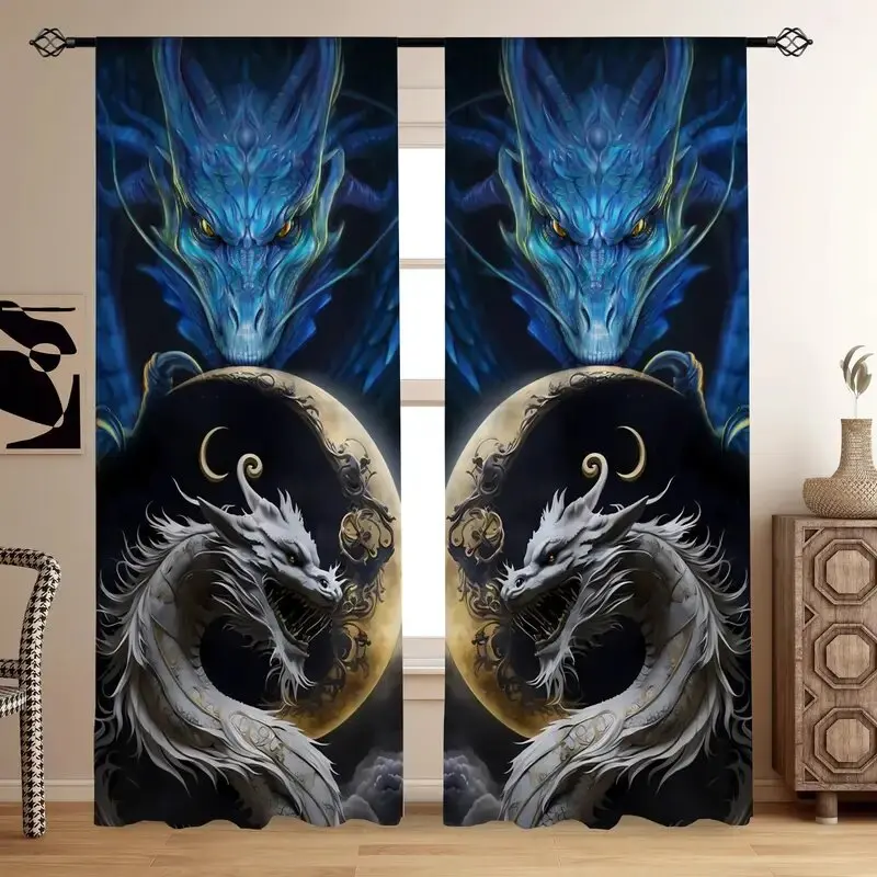 

Шторы с принтом дракона и полумесяца, шторы для сумок на шесте, 42*84, спальня и гостиная, украшение для дома, украшение комнаты
