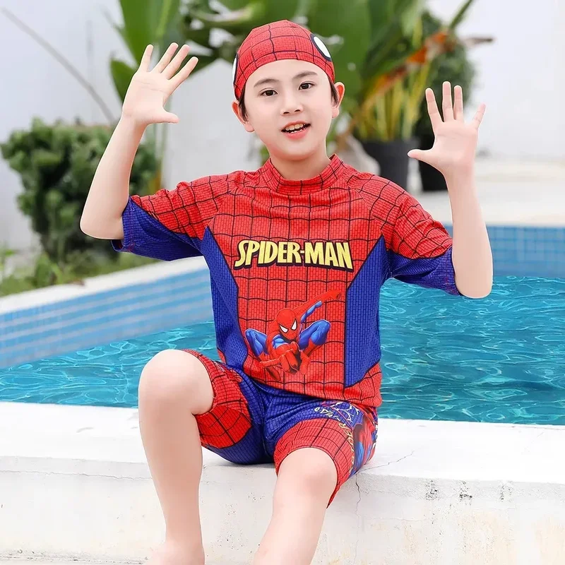 Toddler Baby Boys Swimwear Avengers Spiderman Swimsuit Kids Float Bathing Child Surfing Suit Cartoon Beach Wear With Hat GogY^0!