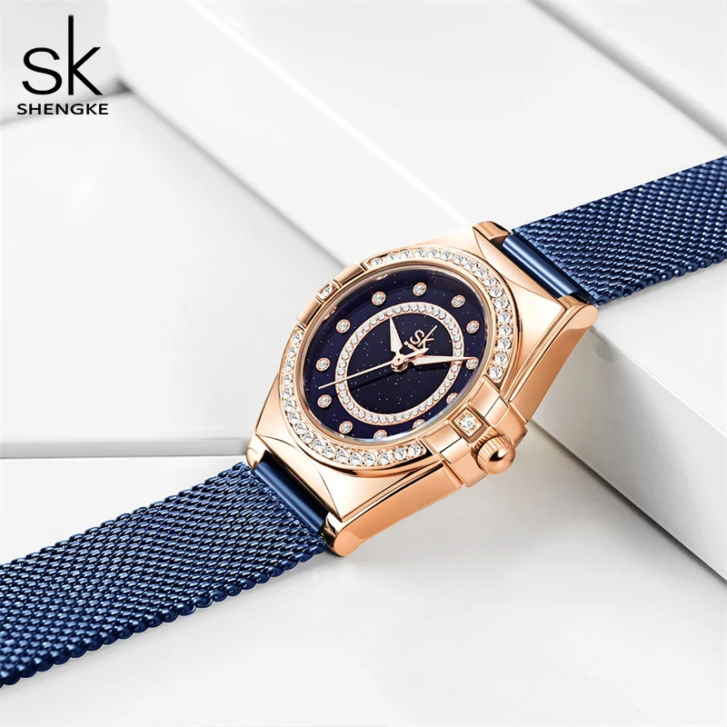 Shengke-Reloj de pulsera de cuarzo con diamantes para mujer, cronógrafo de lujo, de estilo Omegable, femenino