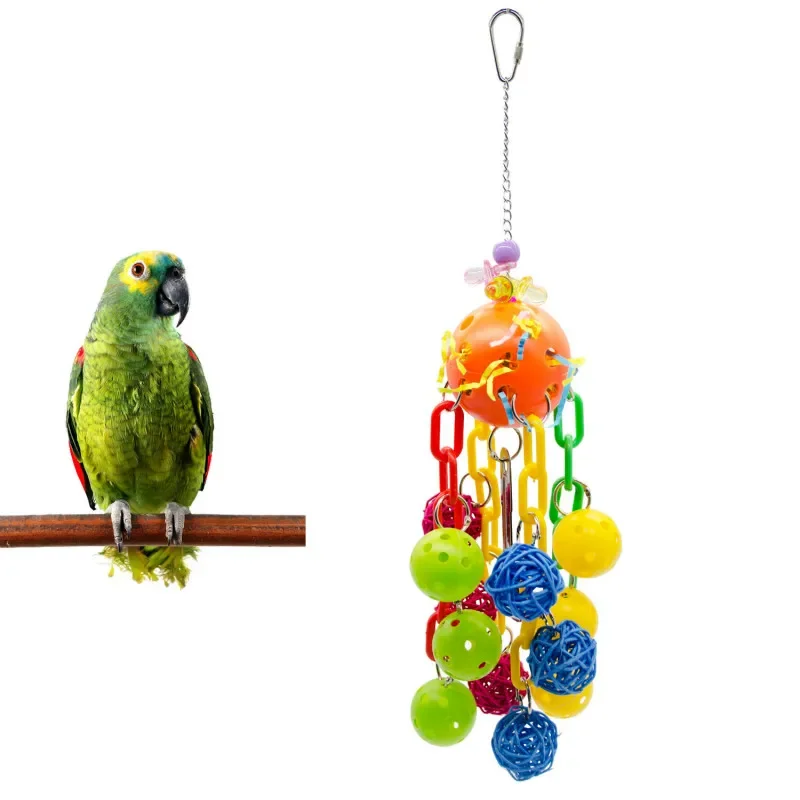 1PCS Parrot Toy Bird s Cave Ball Color Chain Silk Grass  Rattan  Bite  Bright s