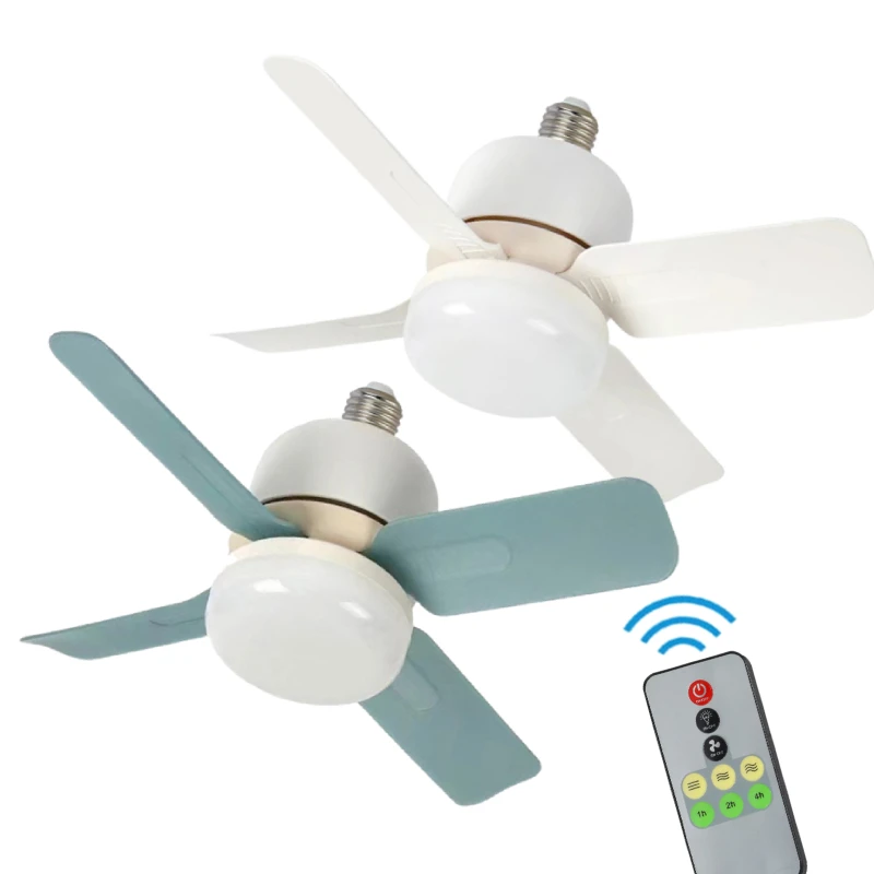 

E27 Socket Ceiling Fan with Remote 14W LED Replacement Light Bulb Three-speed Fan Adjustable for Living Room Kitchen Bedroom