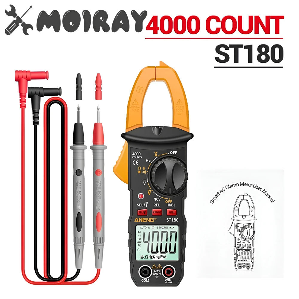 aneng digital clamp meter ac multimetro atual amperimetro tester tensao amp carro hz capacitancia ncv ohm tool st180 4000 contagens 01