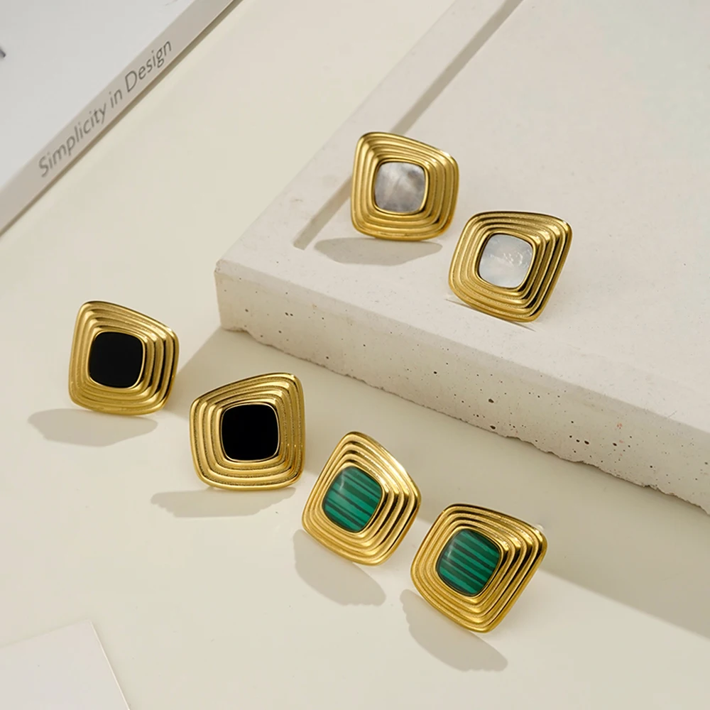 ENFASHION Aretes De Mujer Geometry Striped Acrylic Stud Earrings For Women's Stainless Steel 18K Gold Plated Jewelry E251767