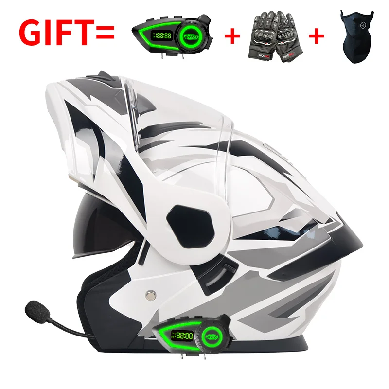 Motorcycle Helmets Dual Lens Racing Ad Helmet with Bluetooth Glove Three Piece Set Cycling Safety Abs Material Helmet Factory