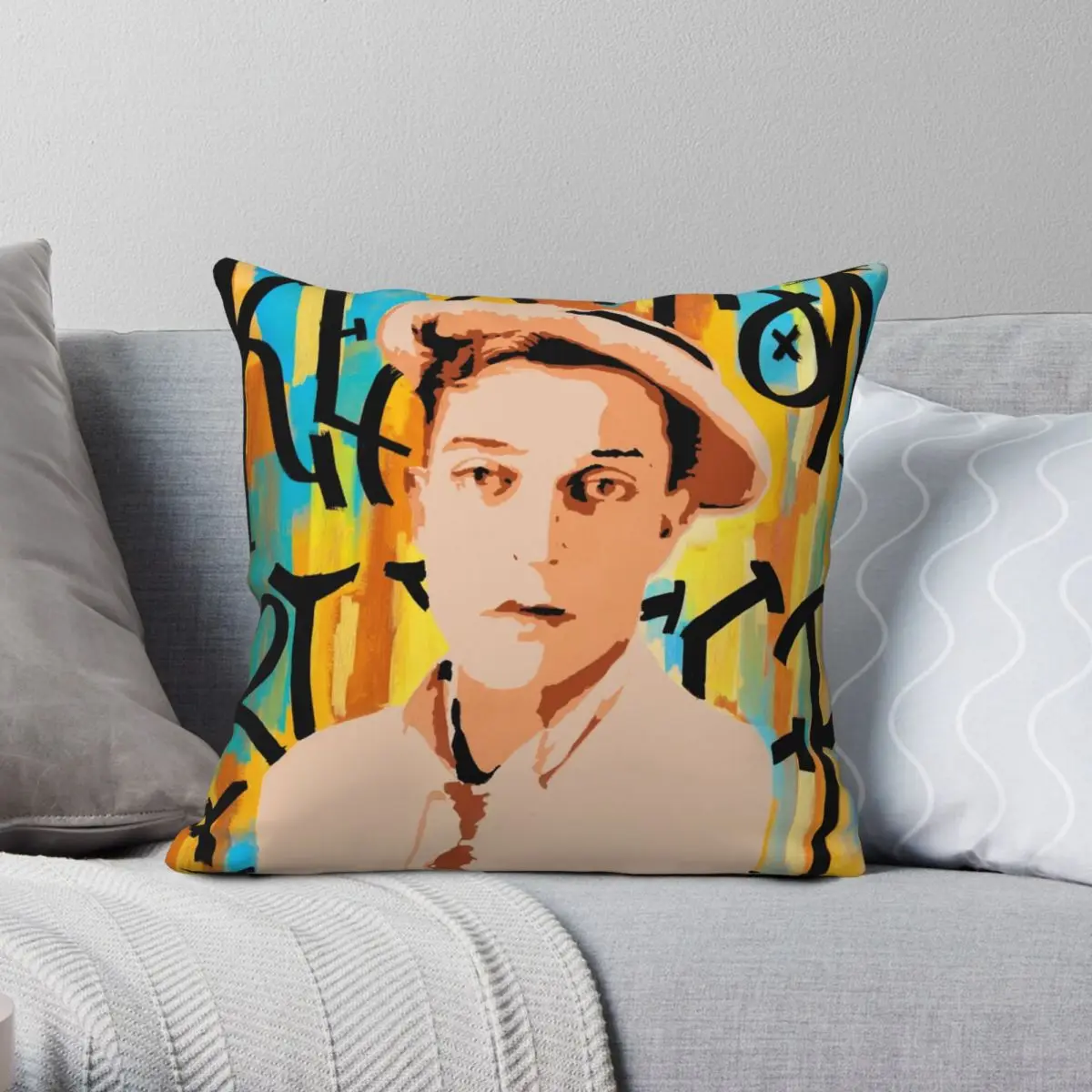 Buster Keaton 2 Square Pillowcase Polyester Linen Velvet Pattern Zip Decorative Bed Cushion Cover