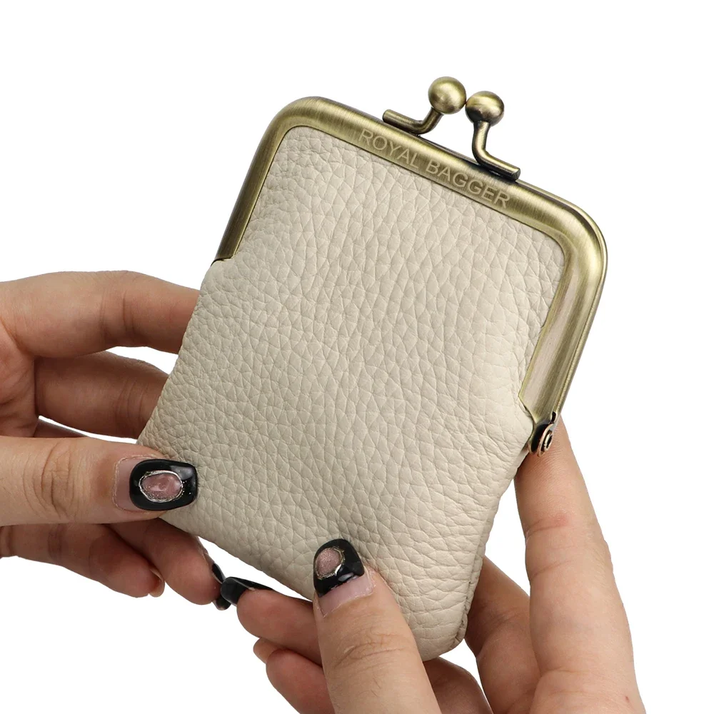 Royal Bagger Small Coin Purses for Women Genuine Cow Leather Fashion Storage Bag Mini Wallet Purse with Kiss Lock 1474