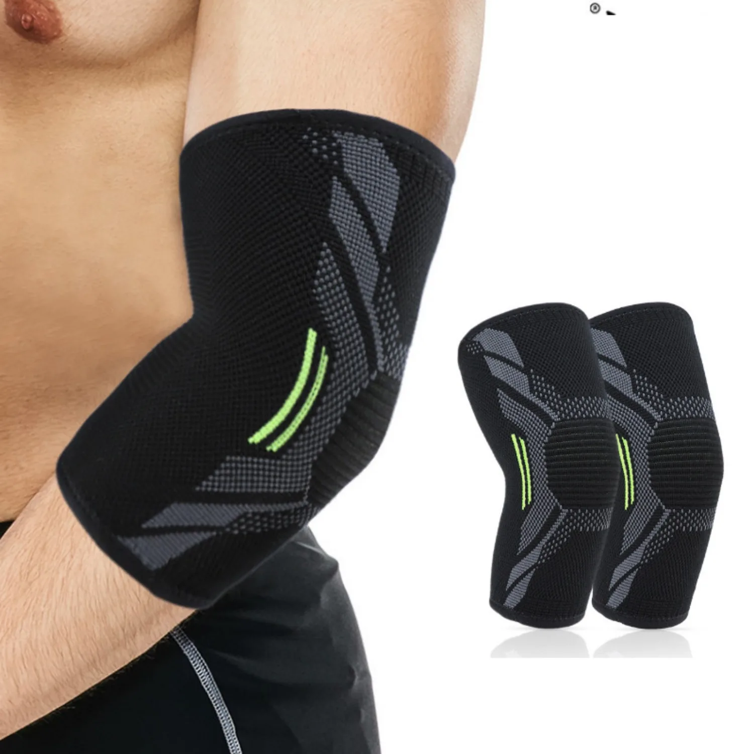1pc Sports Knitted Pressurized Elbow Brace Support Silicone Breathable Non-slip Basketball Arm Guard Sleeve Nylon Anti-collision