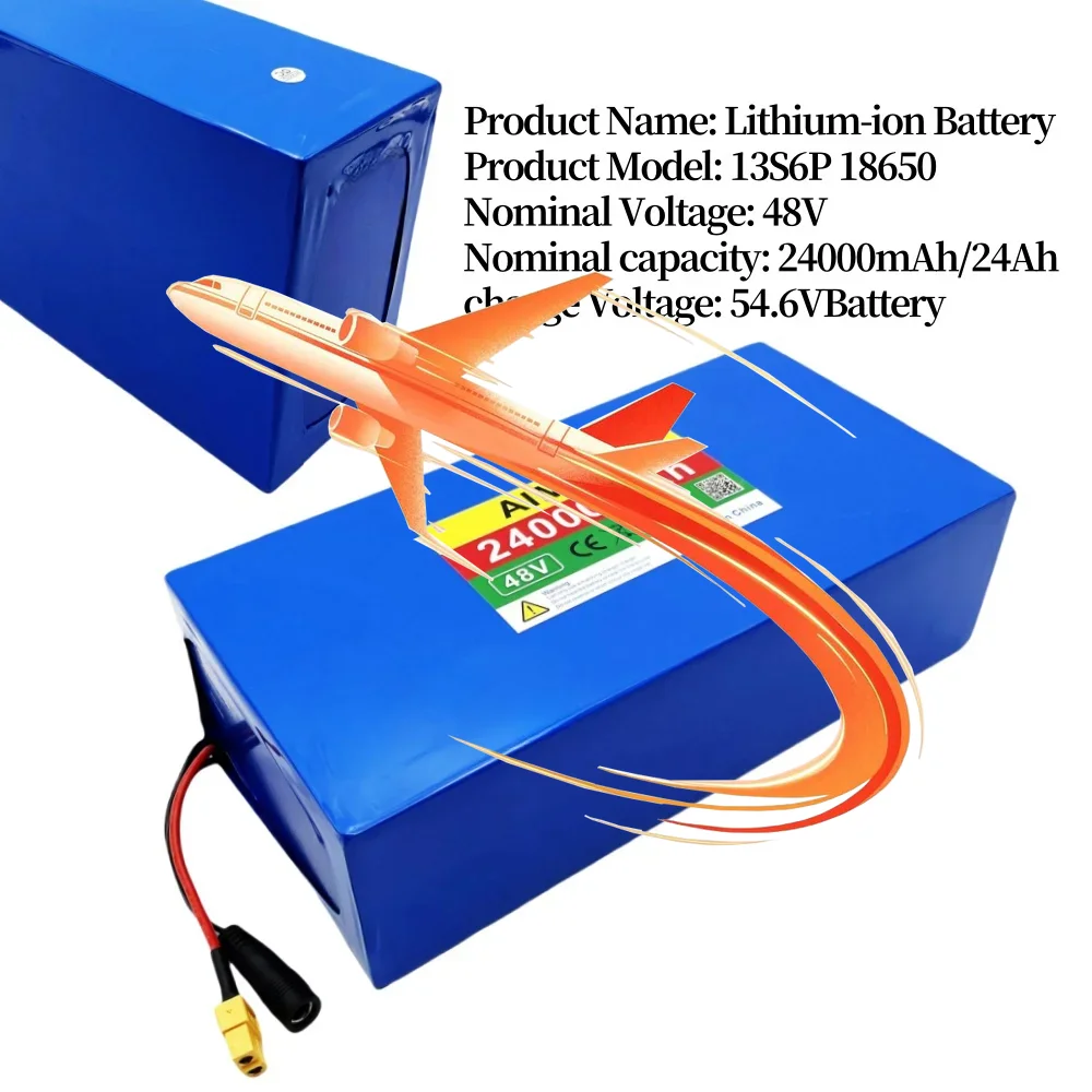 48V 24000mAh 13S6P Li-ion Battery Pack 48V 24AH 18650 1500W Electric, Scooter And Bicycle Battery, Built-in 50A BMS+charger