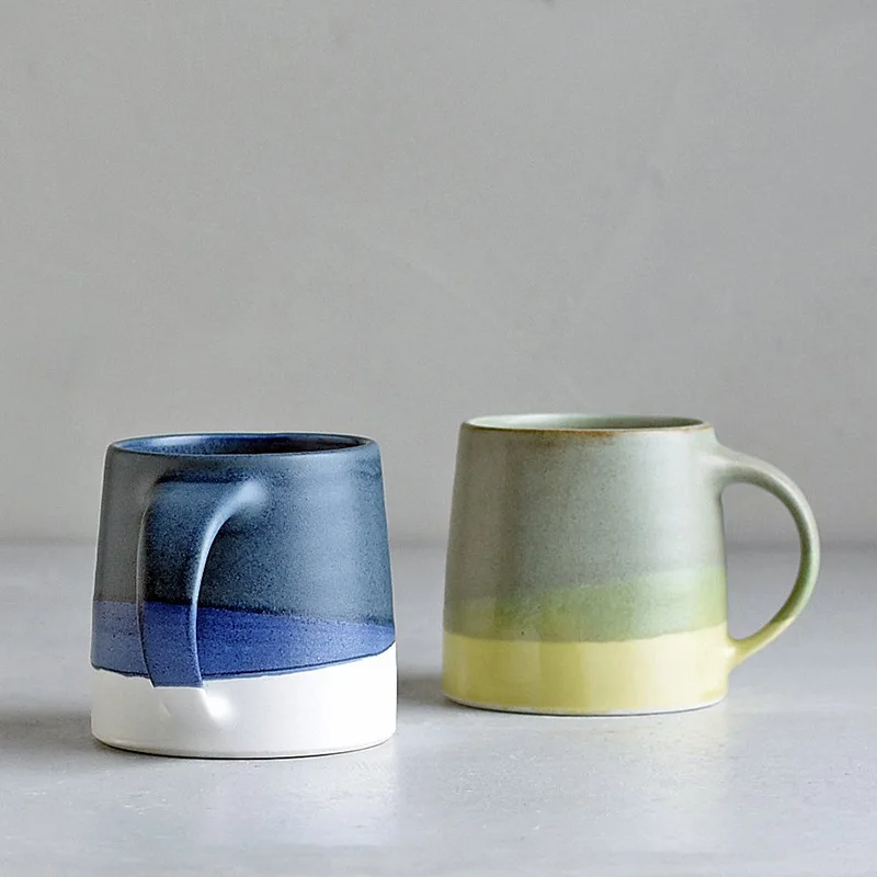 Kinto-SCS S03 Mini Handle Ceramic Coffee Cup, Retro Gradient Overlapping Glaze, Handmade Porcelain, 320ml