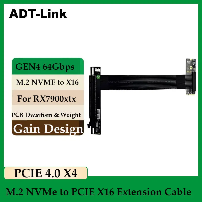 ADT-Link M.2 for NVMe Key M to PCI-E 4.0 x16 Graphics Card Extender Cord M.2 Turn 90 Angle 16x M2 Riser Card Adapter GPU Cable