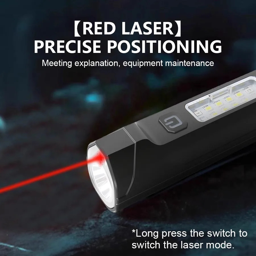 Torcia LED super luminosa Torcia ricaricabile USB Rosso Blu Flash Proiettore COB a doppia sorgente per luce di emergenza da campeggio all'aperto