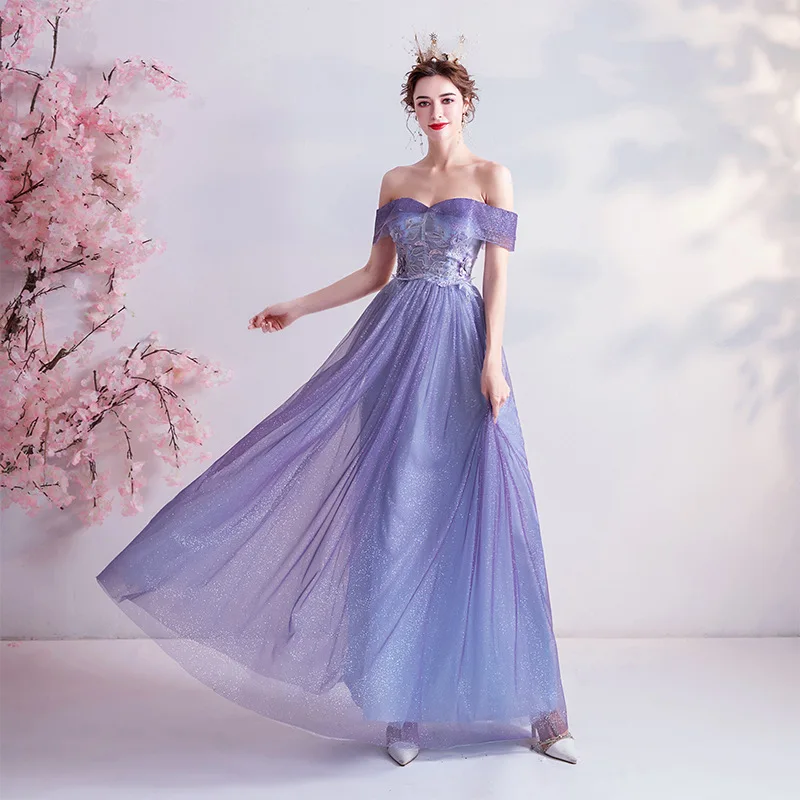 

Purple Luxury Bridal Wedding Toast Dress 2025 New Style Autumn Banquet Annual Meeting Wedding Dress Host One Collar Long Dress