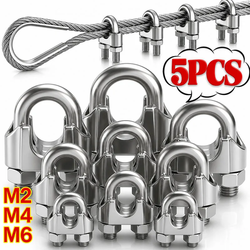 5/1Pcs U Type Cable Clamps Wire Rope Fixing Clip M2 M4 M6 Stainless Steel U Bolts Saddle Fastener Wire Rope Clamps Metal Cable