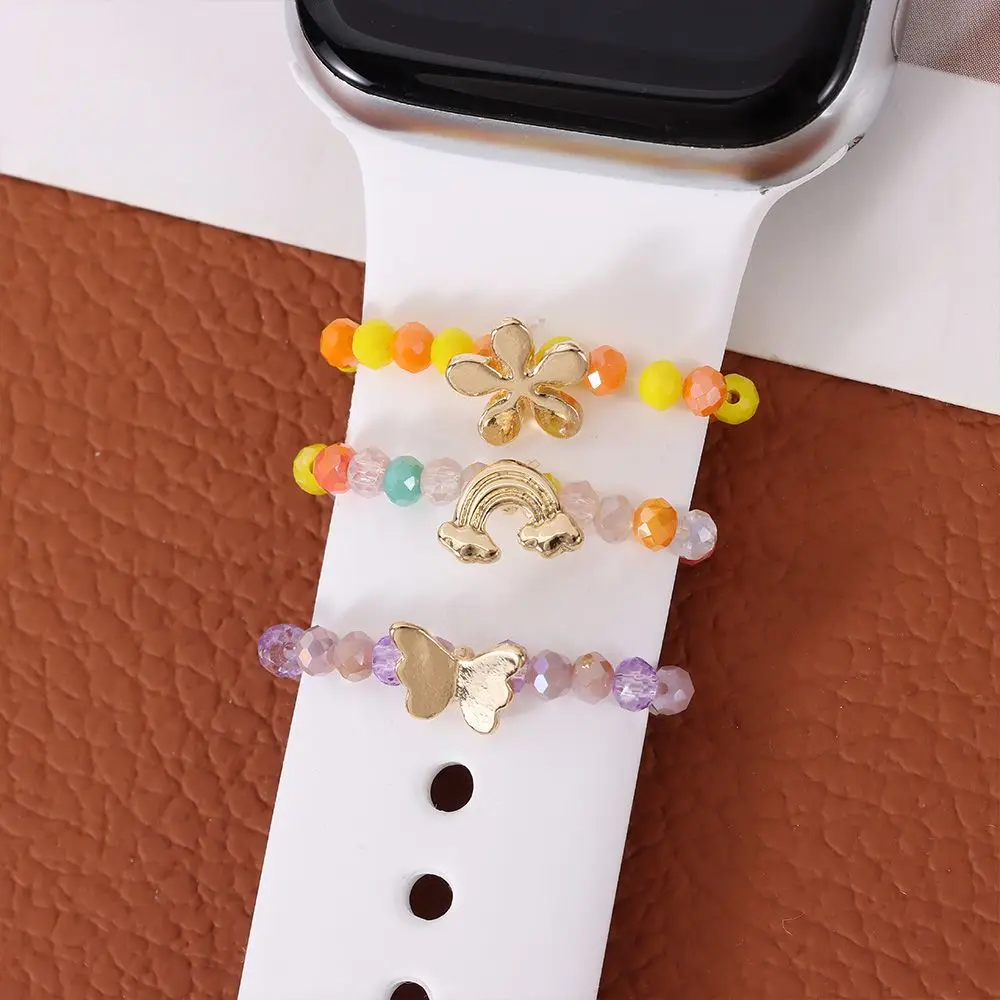 3Pcs Colorful Beads Watch Ring for Apple watch Smart Watch Strap Decoration Watch Band Charm With Decorative Ring Loop Jewelry