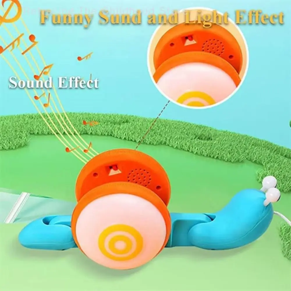 Baby Walker Pull String Snail Car Toy Cartoon Pet Learning To Walk Drag Rope Snail Glowing with Music Pull-Along Snail Toy