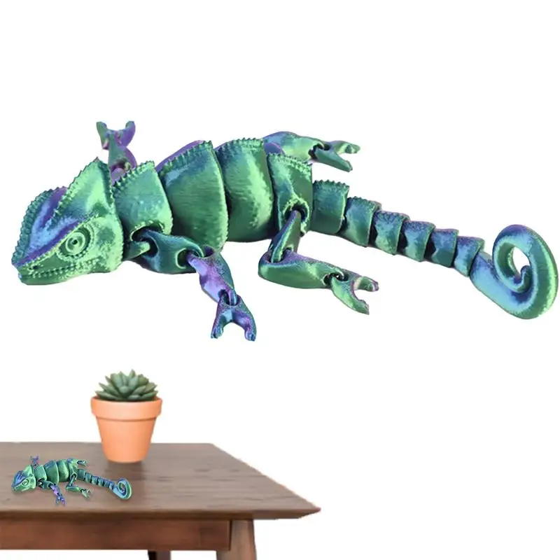 3D Printed Lizard Flexible 3D Animals Chameleon Toy Printed Fidgets Chameleon Toys For Offices Fish Tanks Home Decoration