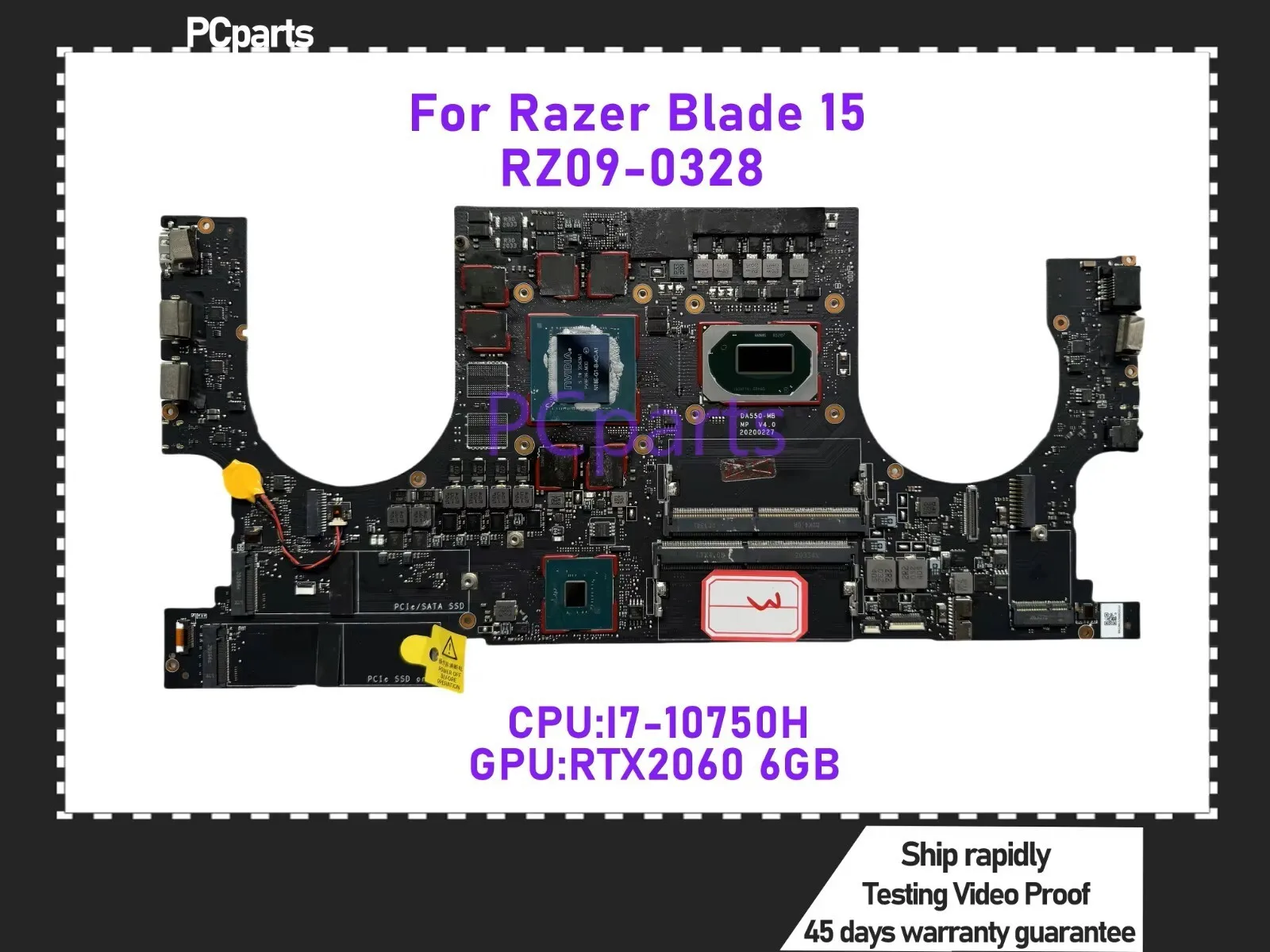 PCparts Original RZ09-0328 For Razer Blade 15 Standard Edition 2020 Laptop Motherboard I7-10750H CPU RTX2060 6GB GPU 100% Tested