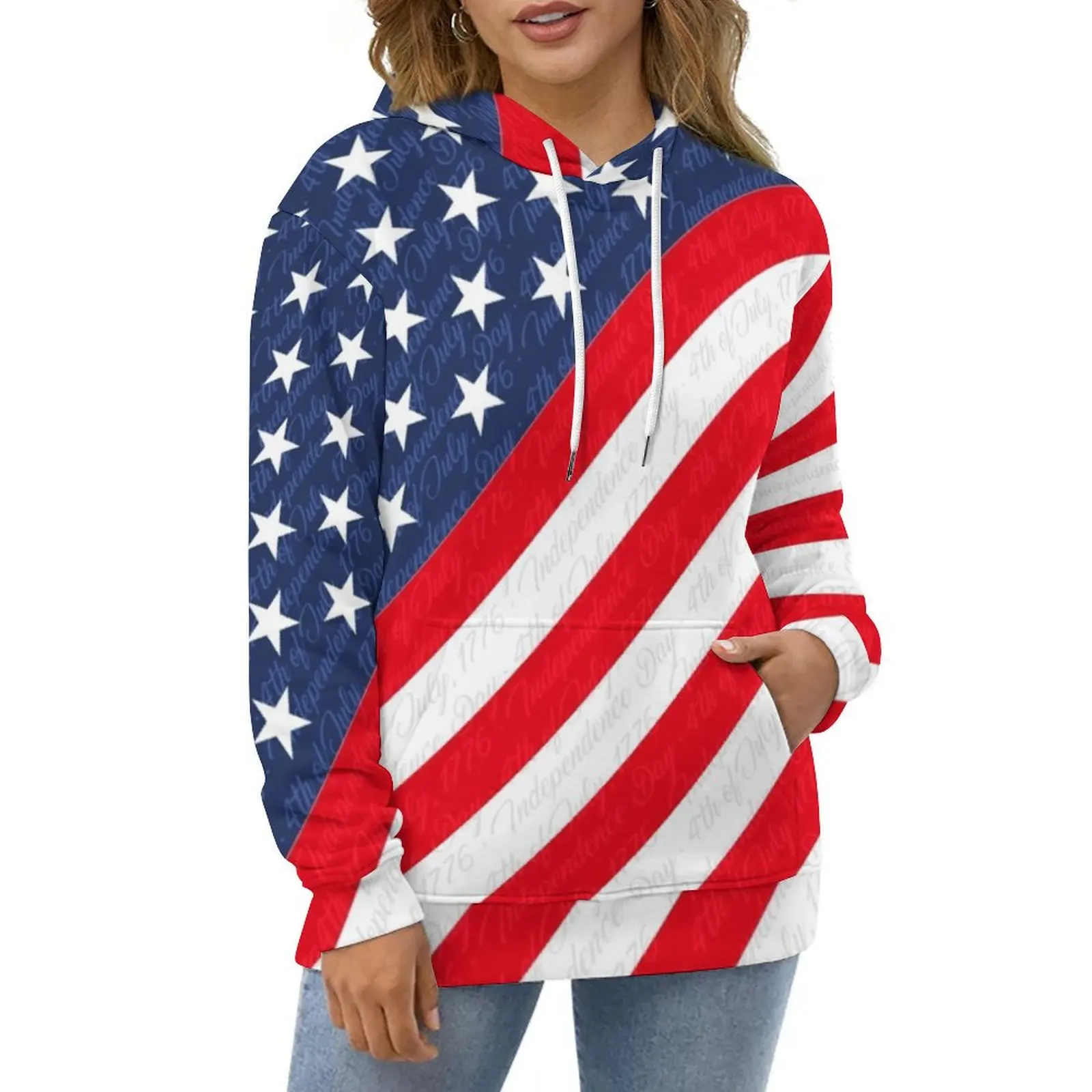 USA Flag Hoodies 4th of July Independence Day Street Fashion Casual Pullover Hoodie Long Sleeve Cute Graphic Hooded Sweatshirts