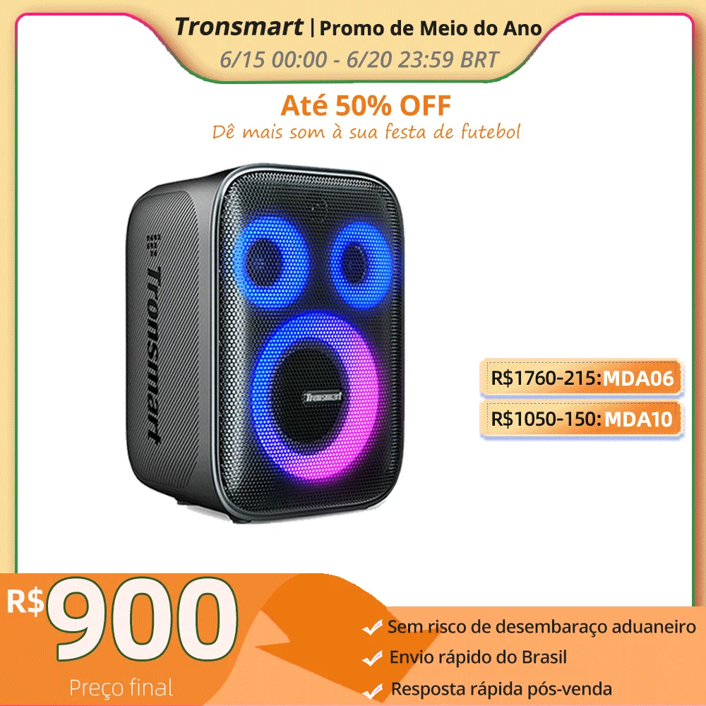 Tronsmart halo 200 caixa de som bluetooth potente, alto-falante bluetooth poderoso alto-falante de festa com 120w, sistema de som de 3 vias, microfone com fio e entrada de guitarra, controle de aplicativo
