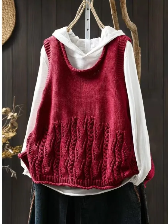 Luźna dzianinowa kamizelka bawełniana Ba, warstwowa, damska, modna, jesienna, nowa, rozmiar S-L, markowa, do pracy, okrągły dekolt.