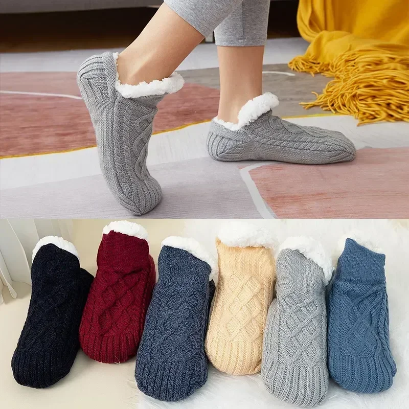 Warm Home For Women Velvet Soft Glue Men Sock Socks Pantoffels Slippers And Thick Bottom Adults Winter Indoor Plush Floor