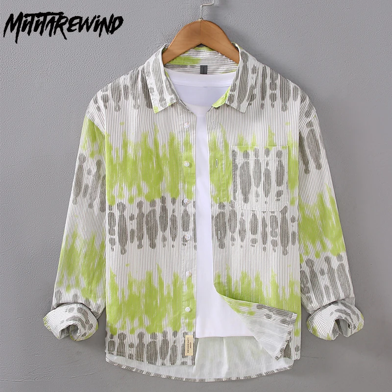 New Long Sleeve Shirt for Men High Street Casual Shirts Pure Cotton Full Print Designer Shirt Korean Fashion Youth Men Tops 3XL