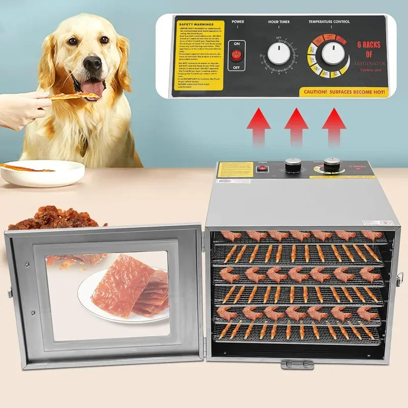 6 Layer Pet Food Dehydrator Machine Commercial Fruit Vegetable Dryer Household Electric Meat Jerky Maker with Adjustable Knob