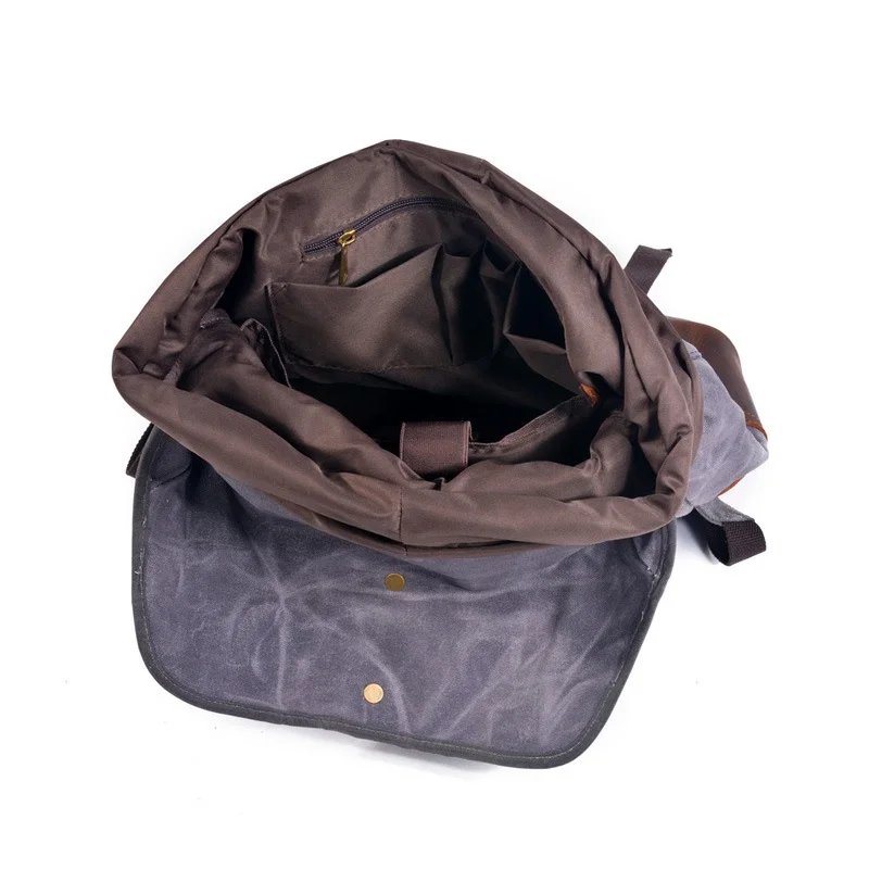 Men's Waterproof Backpack Waxed Canvas Laptop Computer Bag College Students School Bag Anti-theft Travel Rucksack Outdoor Hiking