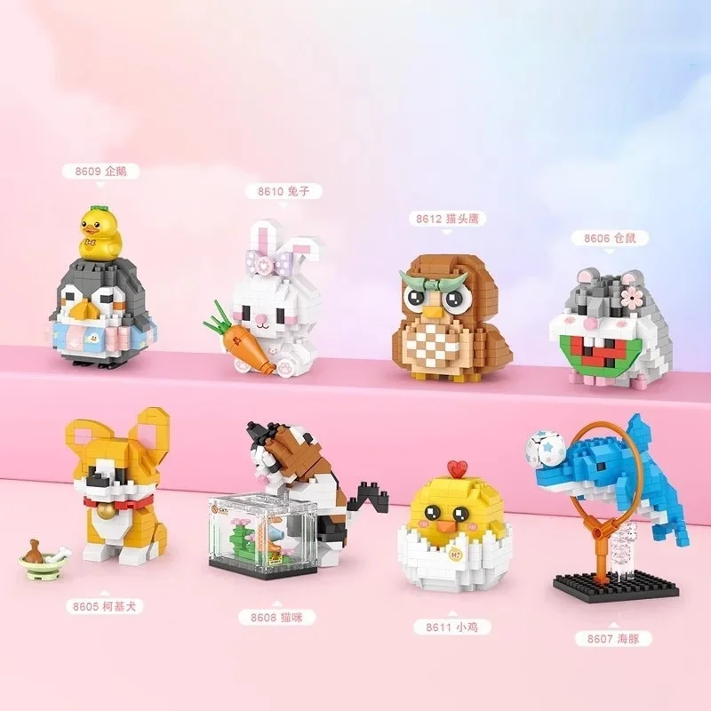 Cute Animal Series Mini Building Blocks Cat & Corgi Desktop Ornament DIY Educational Assembly Toy Kids Birthday Creativity Gifts