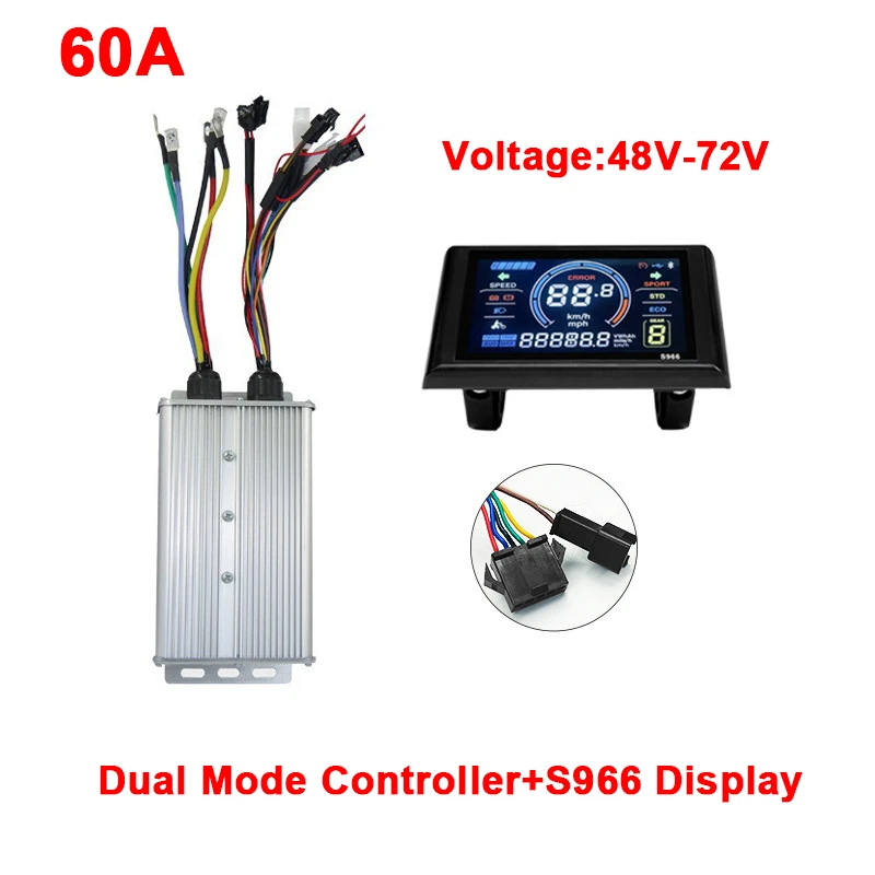 Mountain bike Modification Kit e-Bike 60A Dual-Mode 18-Tube Sine Wave Controller S966 Color Screen Display,Bicycle accessories