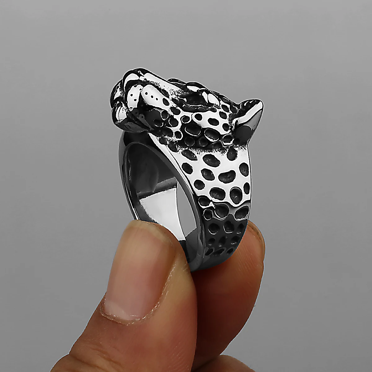 Stainless Steel Personality Skull Leopard Head Ring Men\'s High Quality Punk Animal Ring Skull Birthday Gift Ring Wholesale