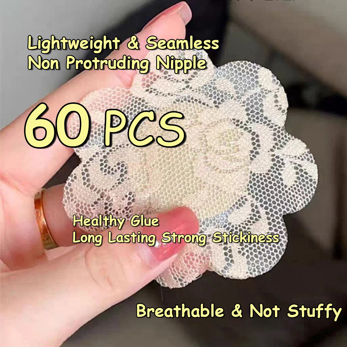 60 uds cubierta de pezón de encaje ultrafino Invisible transpirable tela no tejida Nubra Pasties para sujetadores de inmersión pegamento saludable almohadillas de sujetador