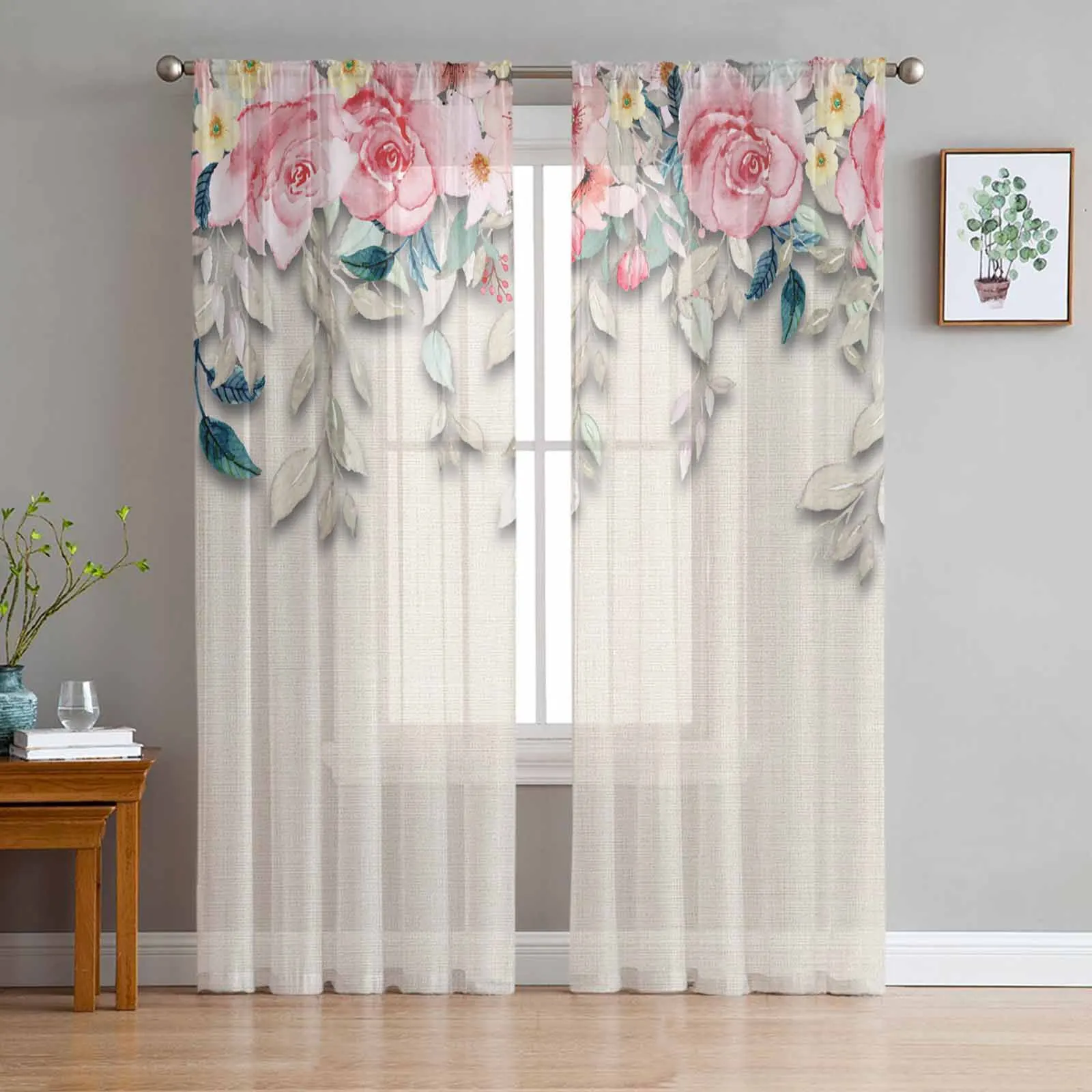 

Flower Color Hand Drawn Tulle Curtains for Living Room Sheer Curtain for Bedroom Kitchen Blinds Voile Curtains