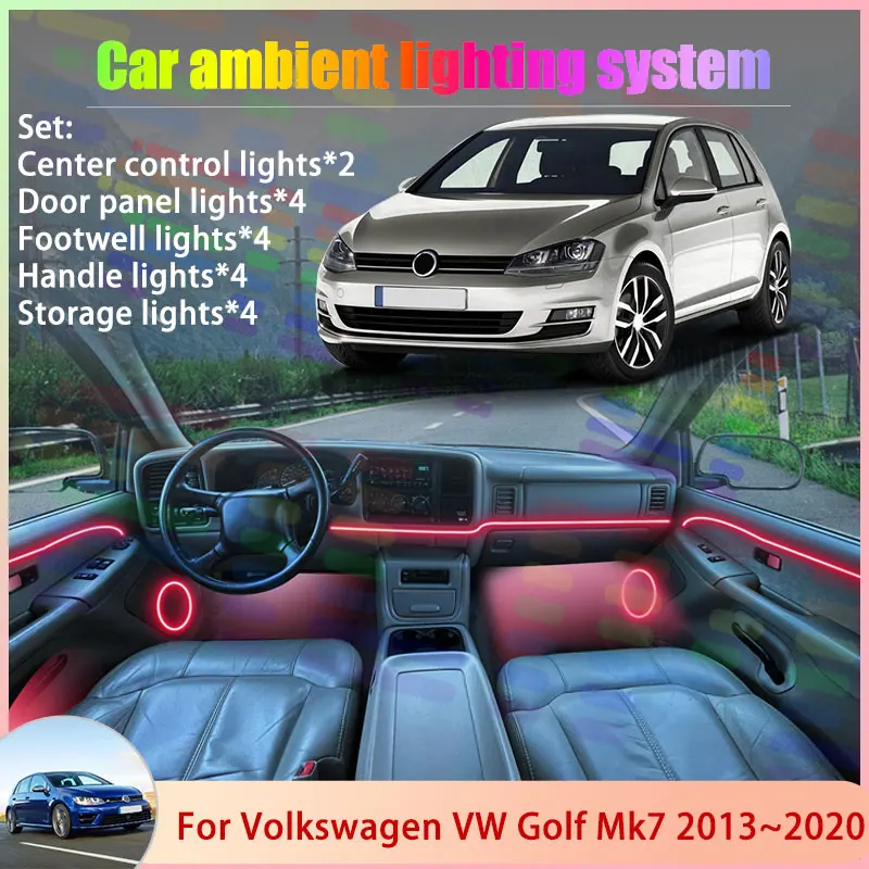 

For Volkswagen VW Golf Mk7 2013~2020 2014 2015 2/18 in 1 Car Atmosphere Light Lamp RGB Shade Ensemble Streamer Atmosphere Set