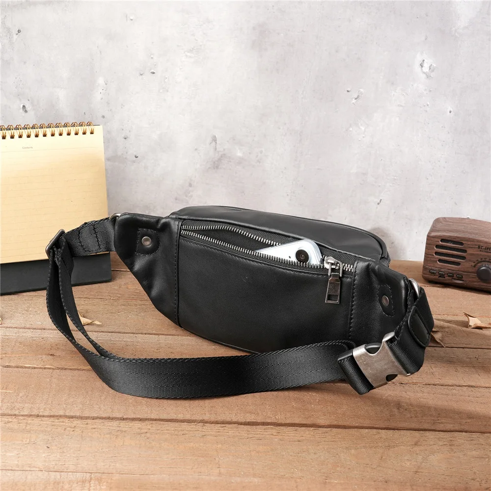 Vintage Motorcycle Men's Crossbody purse - Genuine Cowhide Leather Phone Waist Pack & Lightweight Sport Chest Bag