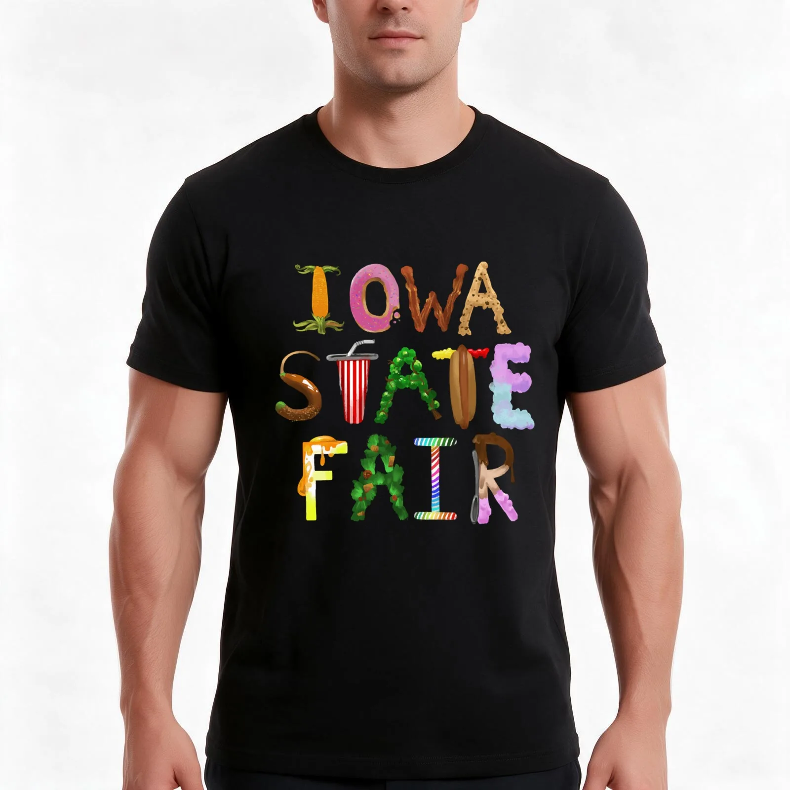 Iowa State Fair - Foods of the Fair T-Shirt Summer Casual Cotton Tee Oversized Streetwear Tops Vintage Graphic Print